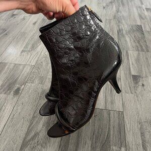 Givenchy Doodle Ankle Peep Toe Boot Black Croc Print Leather Size 38